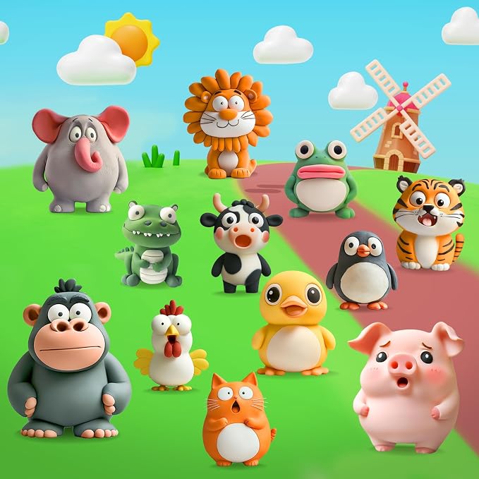 Kasfalci Air Dry Clay Kit for Kids, 12 Animals Modeling Clay, Model Magic Arts & Crafts for Kids Ages 4-6-8-12, Ultra Light & Soft, Safe & Non-Stick with Sculpting Tools & Tutorials, DIY Party Favors