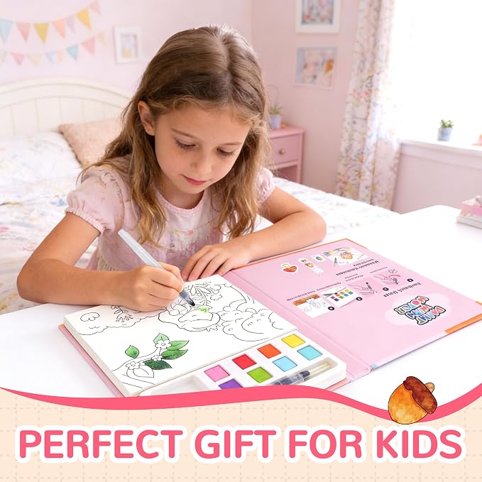 YPLUS Paint with Water Coloring Book for Toddlers, Mess Free Watercolor Painting Set with Brush, 26 Pages & 8 Color Palettes, DIY Art Craft Travel Toy Gift for Kids Ages 1-3 2-4 4-6 (Princess)