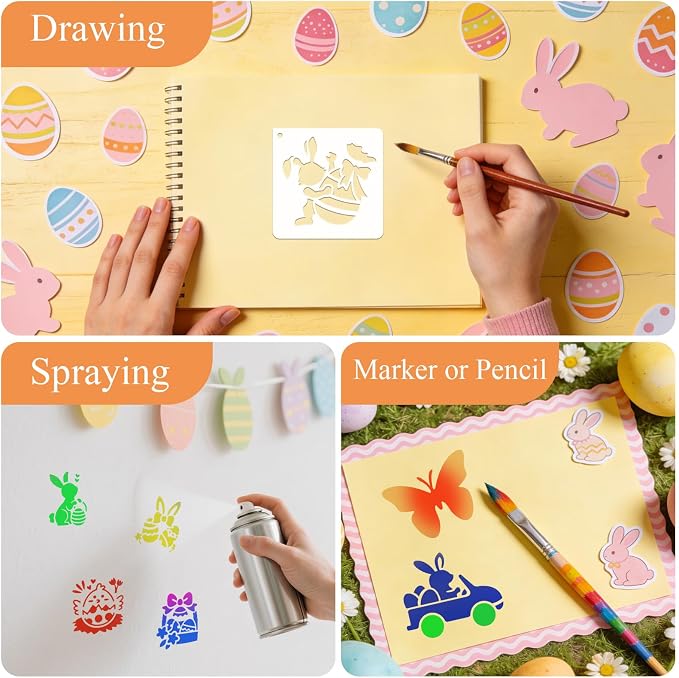72 PCS 3x3 Inch Easter Stencils for Painting - Reusable Easter Templates Chicks Eggs Bunny Farm Spring Painting Templates on Wood, Glass, Fabric, Window Door Decor DIY Decoration