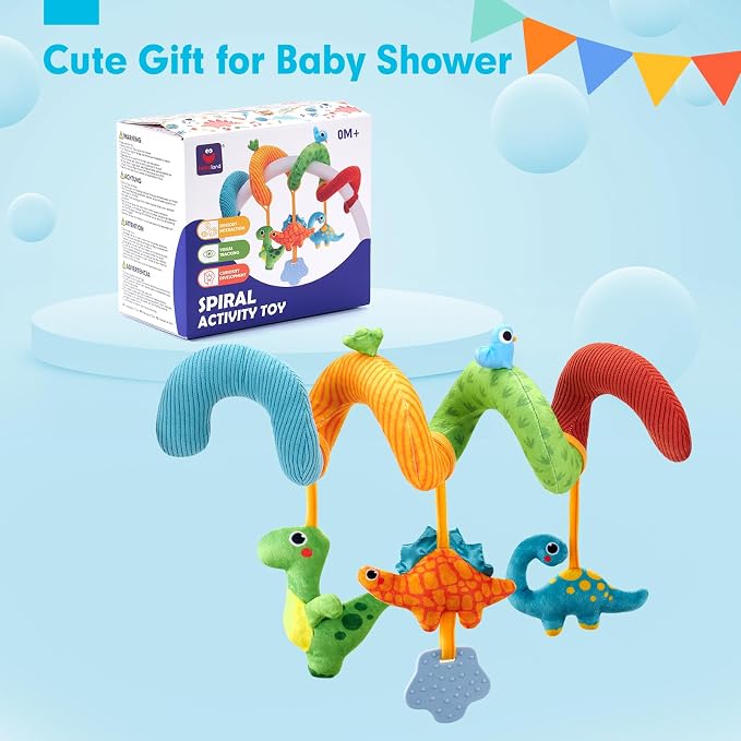 hahaland Car Seat Toys for Babies 0-6 Months Boy - Baby Toys 0-6 Months - Rattle, Mirror, Crinkle, Squeaky, Developmental Carseat Stroller Travel Birthday Gift for Infants