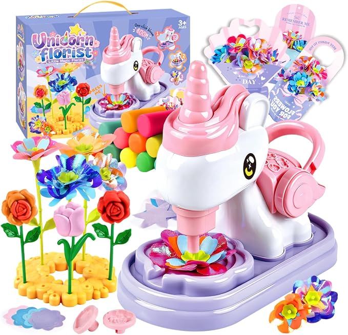Unicorn 2-in-1 DIY Dough Flower & Fabric Bouquet Craft Kit - Fabric & Play Clay Flower Set, Educational Arts Crafts Toy for Boys Girls Ages 3-8, Perfect Birthday Holiday Gift for Preschool Kids