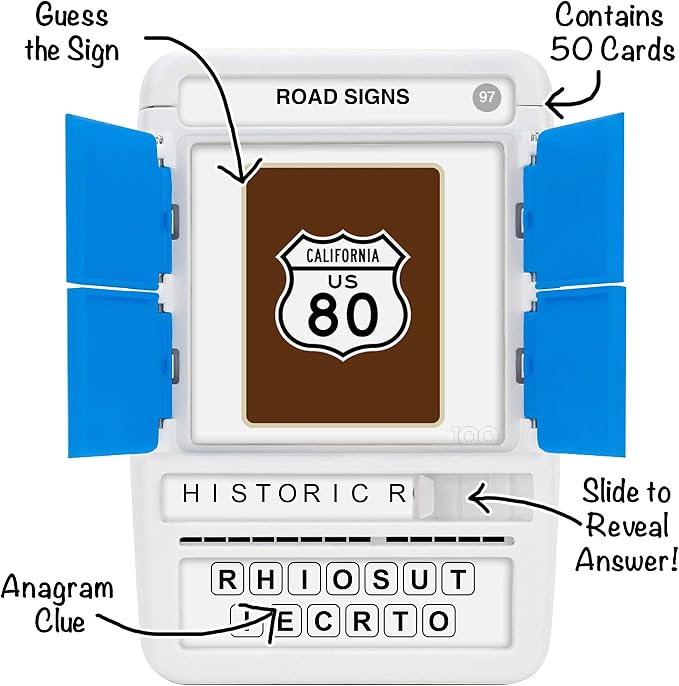 100 PICS US Road Signs Travel Game - Learn 100 Road Signs | Flash Cards with Slide Reveal Case | Card Game, Gift, Stocking Stuffer | Hours of Fun for Kids and Adults | Ages 6+