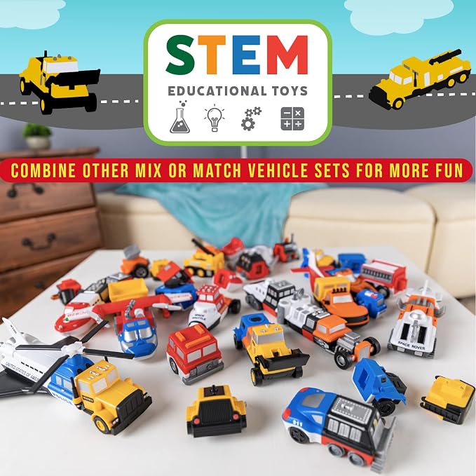 Popular Playthings Magnetic Vehicles for Toddlers 1-3, Mix or Match Car Toys, Set of 3 Gift for Kids - Construction Vehicles