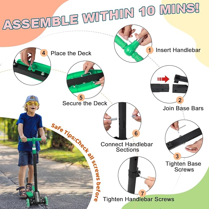 Kick Scooter for Kids Ages 6-12, Stable 3 Wheel Kids Scooter with LED Light-Up Wheels, 3 Adjustable Heights, Lean-to-Steer, Foldable, 6" Extra Wide Deck for Boys and Girls Gifts