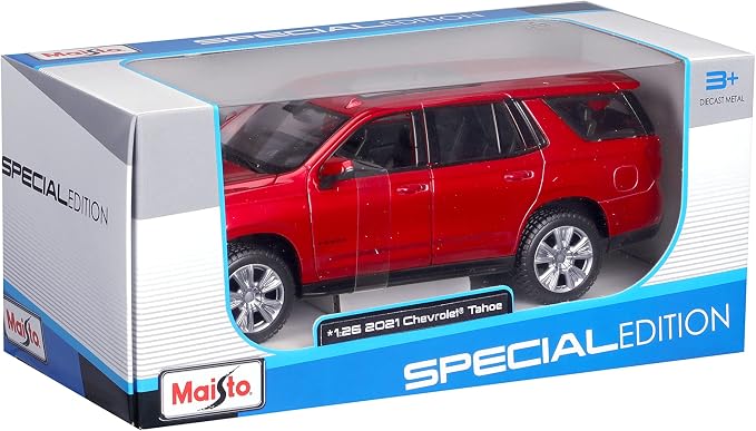 Maisto M31533 Chevy Tahoe 1/24 Red Plastic Miniature Vehicle for Children from 3 Years Old Ideal for Stimulating the Imagination and Creativity of Little Ones.