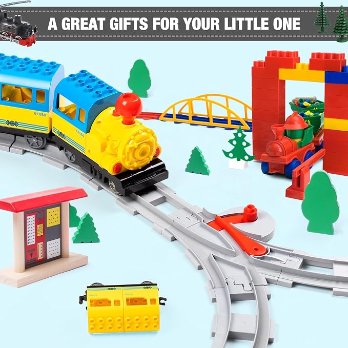 MANNIDOO 32 Pieces Train Tracks, Classic Railway Track with 20 Curved Tracks, 10 Straight Tracks and 2 Switches Tracks - Compatible with All Major Brands, Toy Track Accessory for Kid, Light Grey