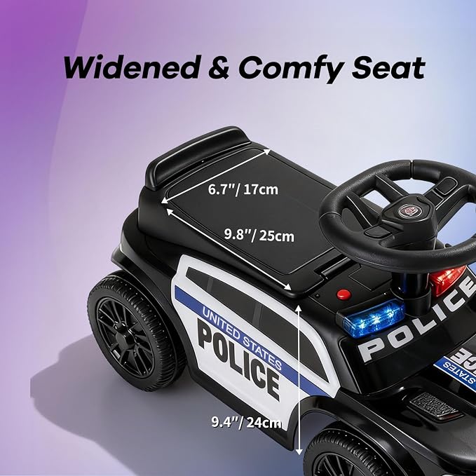 OLAKIDS Ride On Push Police Car, Toddler Foot-to-Floor Sliding Toy with Siren, Steering Wheel, Megaphone, Horn, Headlights, Under Seat Storage, Kids Racer Walking Gift for Boys Girls 1-3 (Classic)