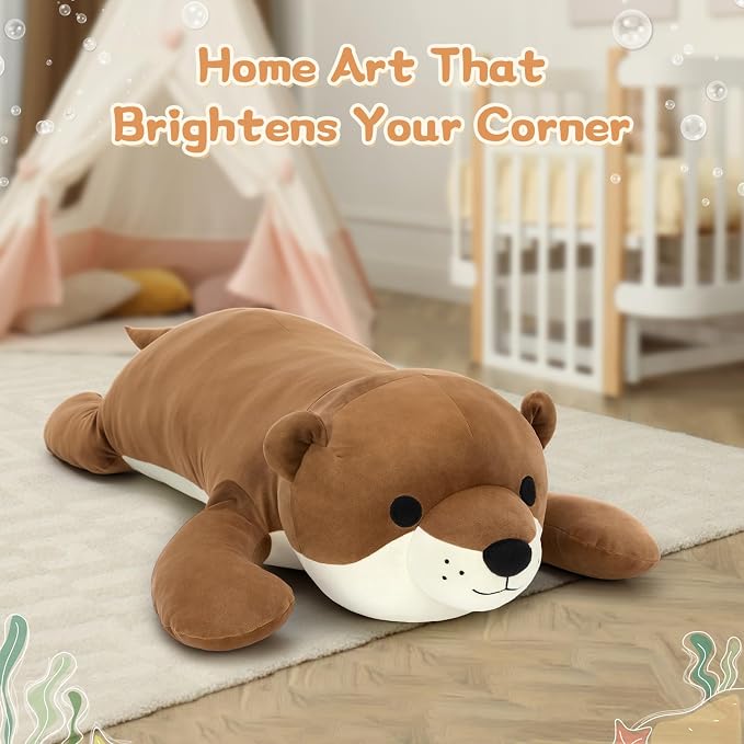 Tezituor 43.3 inch Giant Otter Stuffed Animals, Soft Sea Otter Long Plush Body Pillow for Sleeping Hugging Wildlife Animals Ester Birthday Gift for Boys Girls