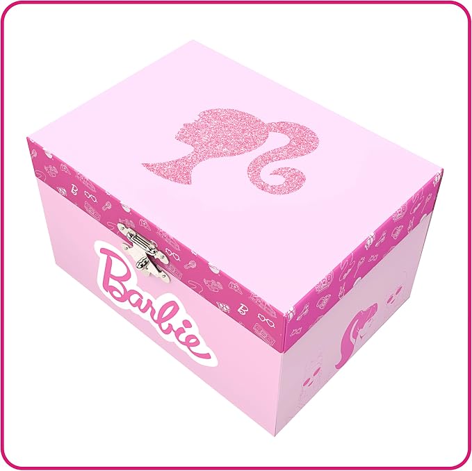 Barbie Storage Organizer for Accessories Musical Jewelry Box with Spinning Figurine, Barbie Toys for Girls Ages 3-5