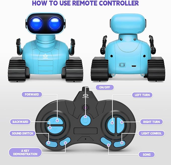 Playsheek Robot Toy - Rechargeable Emo RC Robot with Auto-Demo for Kids, Age 3+ - Blue