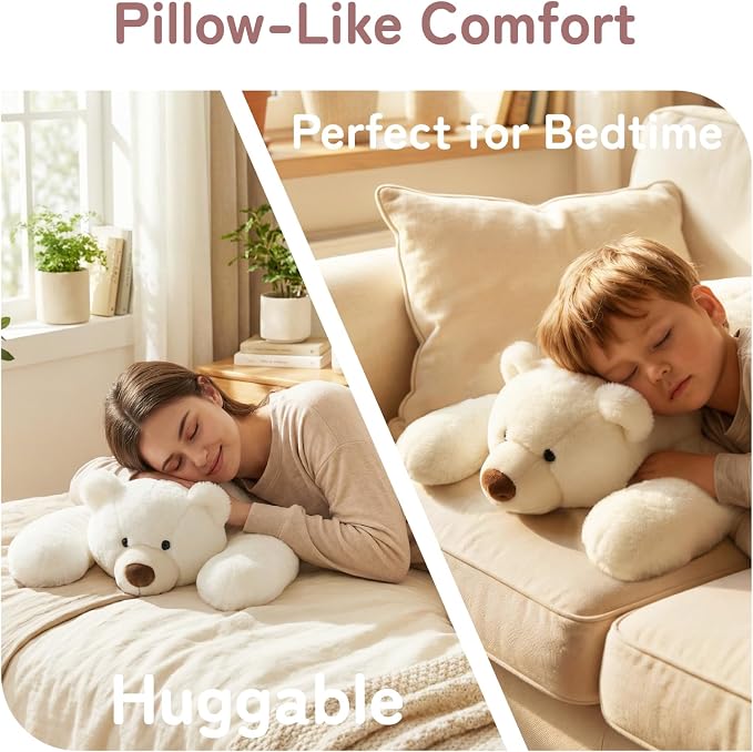 Niuniu Daddy Weighted Polar Bear Stuffed Animals for Kids & Adults, 25" | 5lb Large Weighted Plushies Pillow for Sleeping and Calming, Cute Lying Plush Toy Huggable Gift for Everyday Comfort