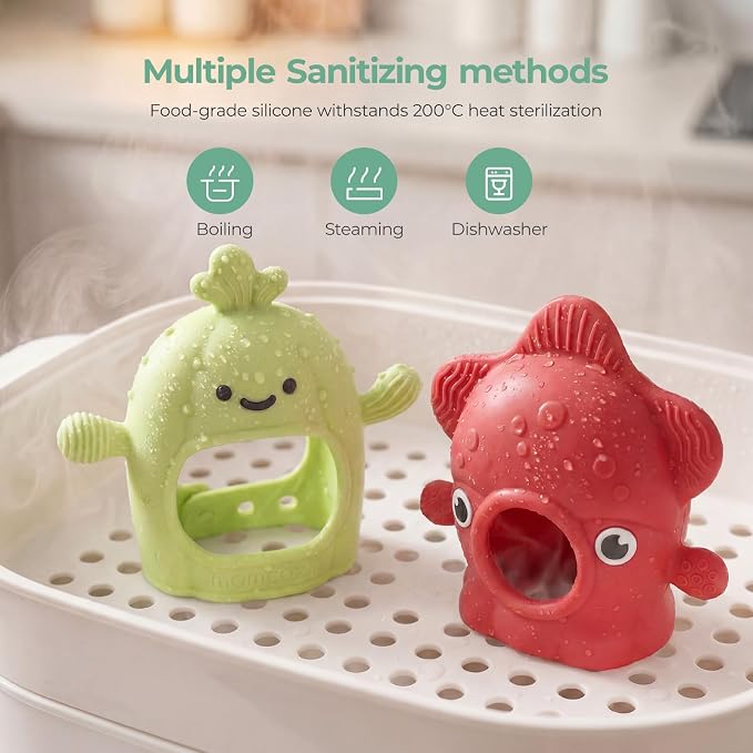 Momcozy Baby Teething Toys, Food Grade Silicone Baby Teether,Teething Mitten for Babies 0–6 Months,Teethers for Babies 6–12 Months,Anti Drop Wrist Teether with Multiple Chew Points, Grass Green
