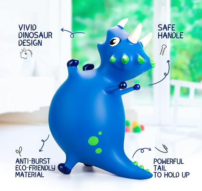 ZOOJOY Bouncy Dinosaur Horse Hopper, Inflatable Dino Bouncing Animal for Toddlers, Indoor Outdoor Ride On Bouncing Toys W/Pump, Hopping Toys Gift for 4 5 6 7 8 Year Old Boy Girl