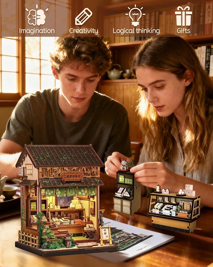 Cutefun Book Nook Kit - DIY Miniature Dollhouse Kit for Adults, Teens and Beginners, Japanese Dessert Shop Booknook Tiny House Bookshelf Decor 3D Wooden Puzzles, Creative Gifts for Family (Sweet Shop)