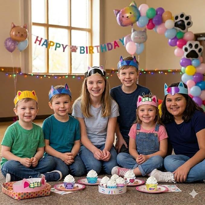 18 Cat Dollhouse & Friends Paper Crowns Headbands Tiara Party Favors