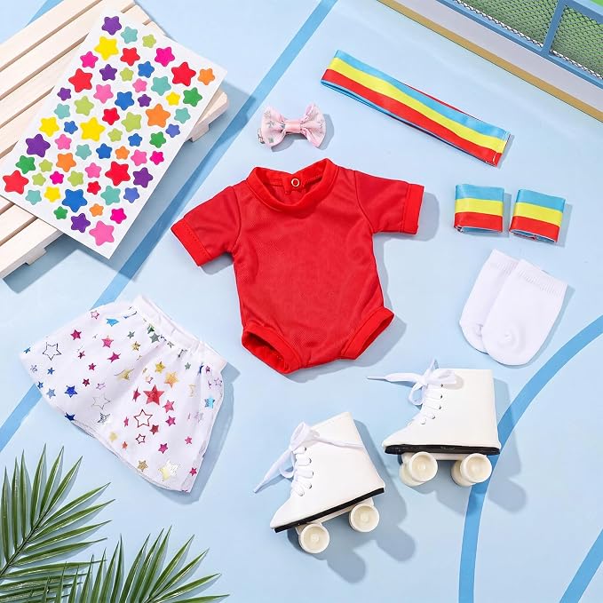 Kajaia 8 Pcs Doll Clothes 18 Inch Doll Clothes and Accessories Dress Flip Flops Hat Outfit Swimsuit Accessories for 18 Inch (Colorful, Star)