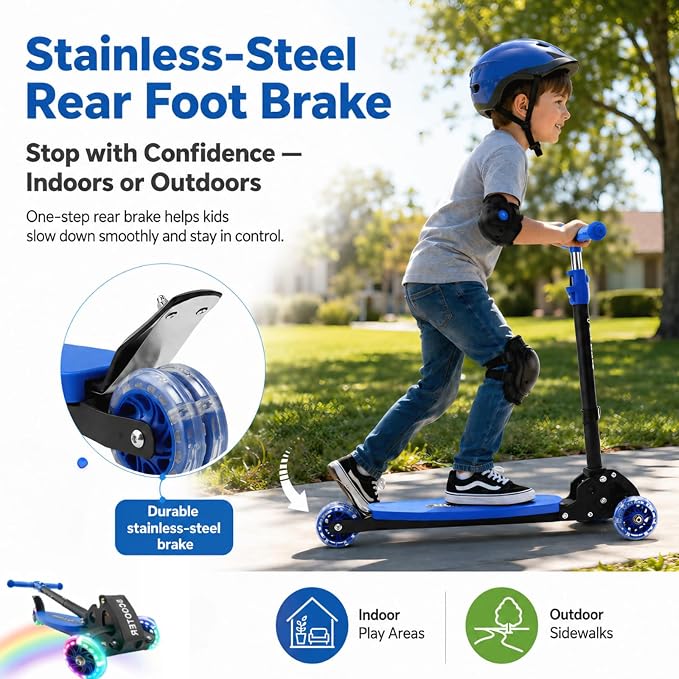 Kids Kick Scooter for 3-12,Lean-to-Steer 3 Wheel Scooter for Beginners with Light-Up Wheels,3 Adjustable Handlebar 27.5"–33",6-Inch Wide Deck,Rear Foot Brake,Foldable Scooter for Boys & Girls