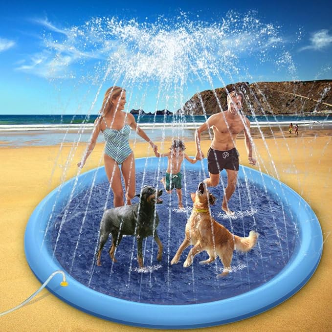 Raxurt Splash Pad, 87in Anti-Slip Splash Pad for Kids Dogs Thickened Durable Bath Pool Pet Summer Outdoor WaterToys Backyard Fountain Play Mat, Blue