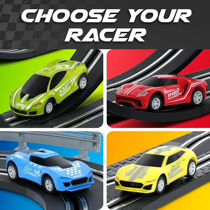 Slot Car Race Track Sets, Race Tracks for Kids Ages 4-8 | 1:64 Scale Cars, Race Car with 4 High Speed Cars, Electric Slot Car Race Track Sets, Remote Control Car