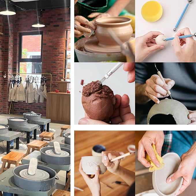 10 lb White+Terracotta Natural Air-Dry Clay + 30 pcs Pottery Tools + Storage Box,Ideal for Wheel Throwing,Hand Building,Sculpting;Great for All Skill Levels;Whiteware Clay for Pottery