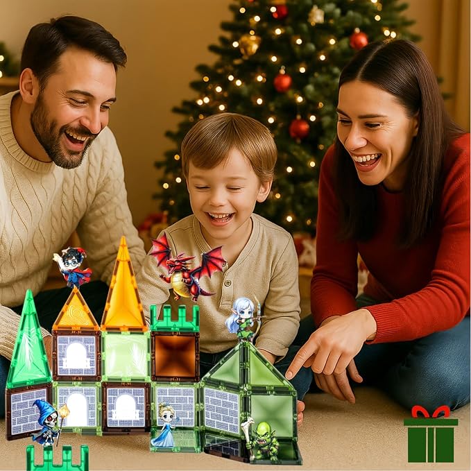 Dragon & Princess Magnetic Tiles for Kids 5-8 β Fantasy World Building Blocks with Monster, Wizard, Elf, Skeleton, STEM Toy for Boys & Girls, Christmas Birthday Gift