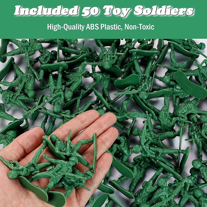 HAPTIME Toys for Boys, Toy Soldiers Set (50 pcs ) , Green Army Men Action Figures, Plastic Military Toys - Inspire Creative Play and Learning Adventures for Kids, Easter Egg Fillers