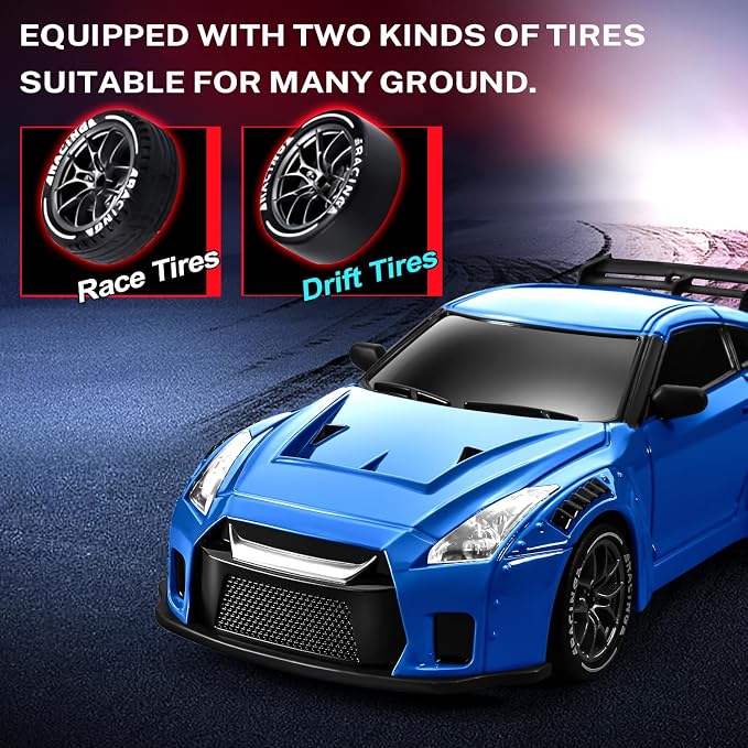 ACAMMZAR RC Drift Car, 1:24 Remote Control Car for Kids, 20KM/H 4WD High Speed RC Cars with Lights, Extra Racing Tires, Vehicle for Adults Boys Girls