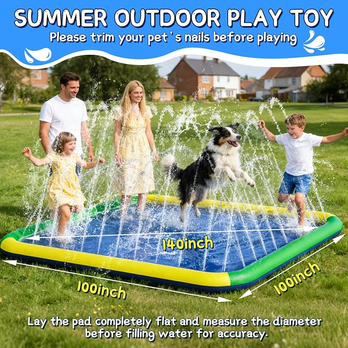 Splash Pad for Kids & Dogs, EPN 140"-100" Extra Large Non-Slip Sprinkler Splash Pad, Thickened 0.5mm PVC Water Play Mat, Outdoor Water Toy for Backyard Summer Fun, Ideal for Toddlers 3+ Boys Girls