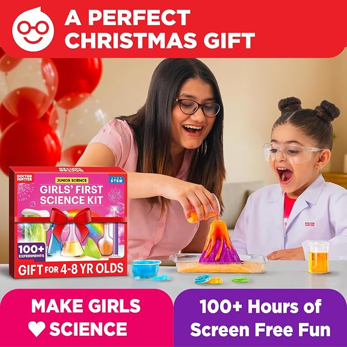 Doctor Jupiter Girls' First Science Kit for Kids Ages 4-5-6-7-8 | Birthday Gift Ideas for 4+ Year Old Girls | STEM Toy Kit with 100+ Experiments | Learning & Educational Projects
