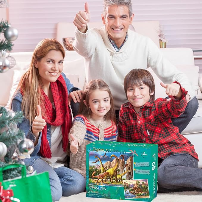 RANSUNN Dinosaur Puzzles for Kids Ages 6-8 4-6 Year Old - World of Huge Dinosaurs,2 Packs 60 Pieces Jigsaw Puzzle for Toddler Children Learning Educational Puzzles Toys for Boys and Girls.