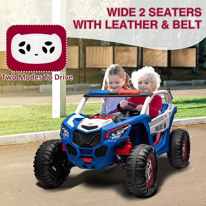 24V 2-Seater UTV Ride on Toy with Remote Control – Powerful 4WD Electric Vehicle Features 4 Shock Absorbers, Leather Seats, Music, and Lights. Designed As a 24V Ride-on Toy for Big Kids