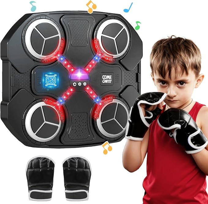 Music Boxing Machine for Kids, Wall Mounted Bluetooth Smart Punching Pad Kids Boxing Training Workout Equipment with Boxing Glove, Birthday Gifts Sport Toys for Boys Girls 5 6 7 8 9 10 11 12 Year Old