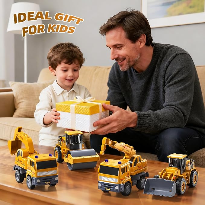 KukuFun 4-Pack Construction Truck Toys for Toddlers Boys 2-4 3-5 Years Old, Sand Toy Trucks Bulk for Sandbox with Excavator, Outdoor Kids Play Truck Vehicle Set for Ages 1 2 3 4 5 Toddlers Gifts