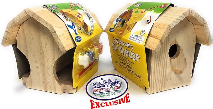 Matty's Toy Stop Paint-A-Barn Wooden Birdhouse & Bird Feeder (Includes Paints & Brushes) Gift Set Bundle - 2 Pack