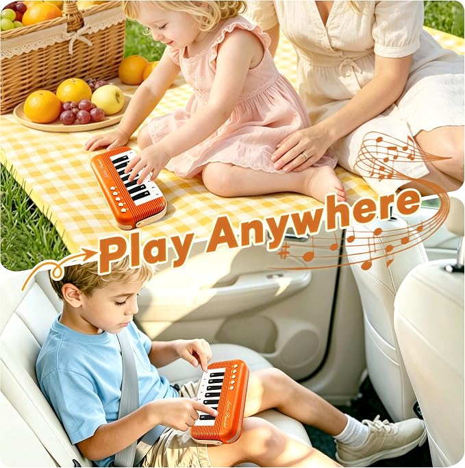Mini Piano Keyboard for Toddlers Piano Toy Portable Pocket Piano with Light Up Musical Keyboard Electronic Instrument Learning Keyboards Toys Gifts for 3 4 5 6 Years Old Boys Girls (Orange)