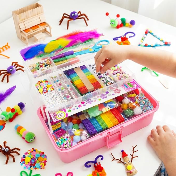 Bobbie Art Arts & Crafts Box 3000+ pcs Deluxe Craft Supplies Box Pink Box - Art Crafting Kit Birthday Gifts for Kids, School Supply for Ages 4-12