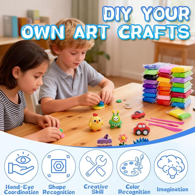 Air Dry Clay-108 Pack 36 Colors Modeling Clay for Kids, Boys and Girls, Air Dry Clay Bulk Kit for Adults with 3 Sculpting Tools and Instructions, Safe, Non-Toxic, DIY Model Magic Clay Gifts Kids Toys