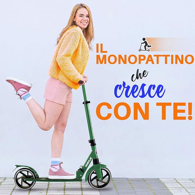 Hurtle Renegade Kick Scooter for Kids, Teenagers & Adults - 2-Wheel Folding Scooter with Adjustable T-Bar Handlebar - Alloy Anti-Slip Deck