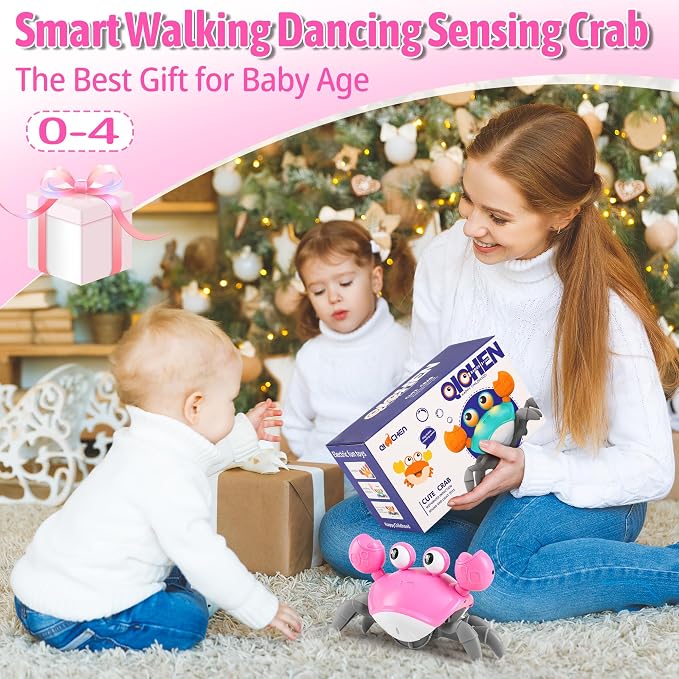 Hirger Crawling Crab Baby Girl Toys 6-12 Months: Infant Tummy Time Toys, Dancing Walking Crab for Toddler 1 2 3 Year Old, 1st Birthday Gift with Music and Light