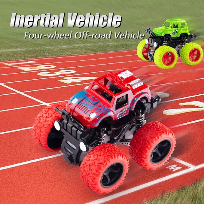 Lonandy Monster Truck Toys for Boys - Push and Go Inertia Stunt Car Toys for Toddlers Kids Age 3-8, Friction Powered Toy Cars Best Christmas Birthday Party Gift for Boys Girls 4 Pack