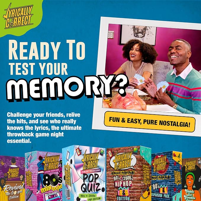 Lyrically Correct 90s & 2000s Pop Music Trivia Card Game for Adults & Families – Finish The Lyrics Party Game for Game Night, Girls Night, Bachelorette Parties & Pop Culture Fans