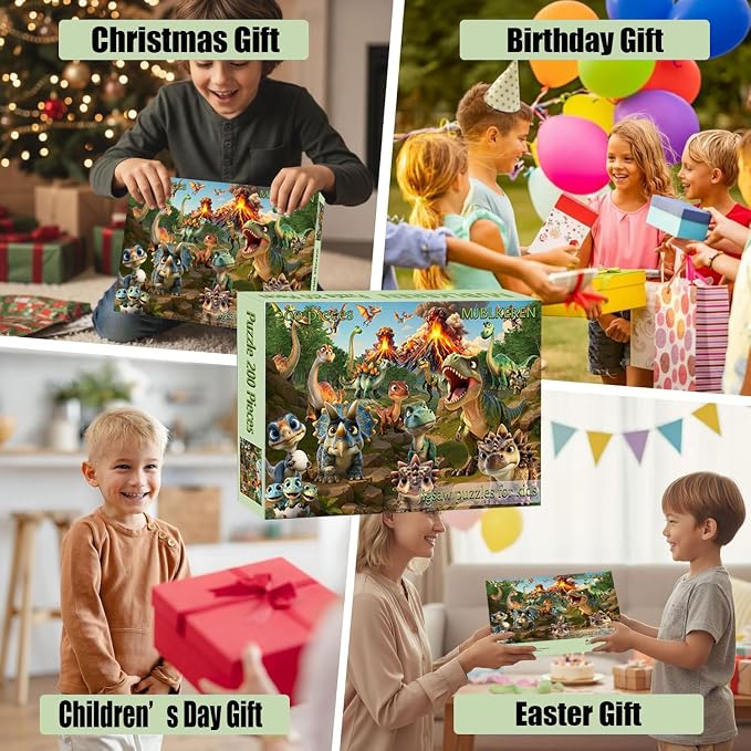 Puzzles for Kids Ages 6-8 8-10 Year Old, 200 Pieces Jigsaw Puzzles for Kids-Dinosaur World, Learning Educational Toys for Boys and Girls Ages 10-12 Year Old