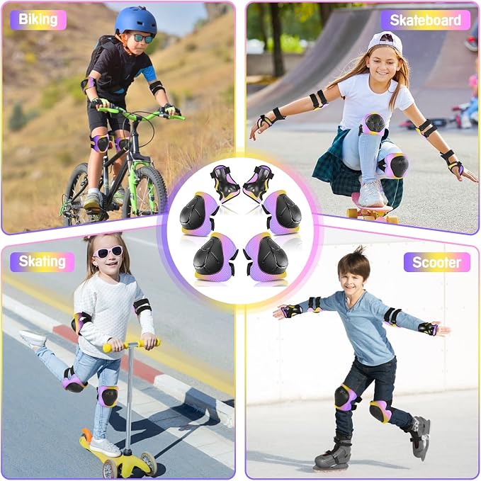 Wemfg Kids Protective Gear Set Knee Pads for Kids 3-14 Years Toddler Knee and Elbow Pads with Wrist Guards 3 in 1 for Skating Cycling Bike Rollerblading Scooter