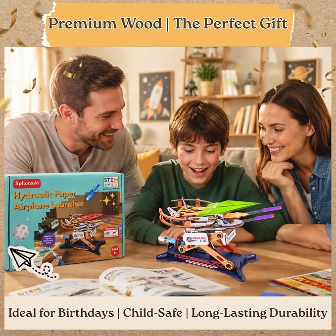 DIY 2in1 Hydraulic Paper Airplanes & Darts Launcher Stem Toys for Kids Ages 8-14, 3D Wooden Puzzle Toy, Vintage Model Kit, Educational Science Kit for Boys & Girls 8,10,12,14 Years Old