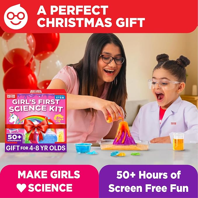 Doctor Jupiter Girls’ First Science Kit for Kids Ages 4-5-6-7-8 | Birthday Gift Ideas for 4+ Year Old Girls | STEM Toy Kit with 50+ Experiments | Learning & Educational Projects