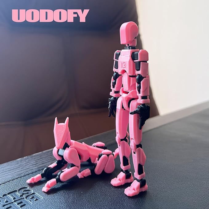 Uodofy (Assembly Completed T13 3D Action Figure Set,Dummy Robo Titan 13 Action Figures,3D Printed Multi-Jointed Toy (Pink + Black)
