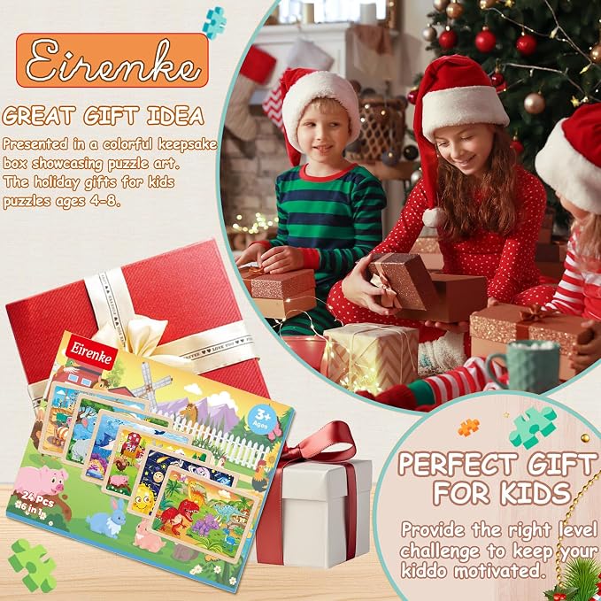 Wooden Puzzles for Kids Ages 4-6, 6 Packs 24 Pcs Jigsaw Puzzles Preschool Educational Toys Gifts for Children Ages 3 4 5 6 Year Old Kids Puzzles Ages 3-5 Year Olds Boys Girls