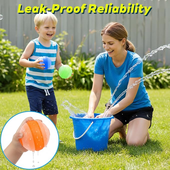 Reusable Water Balloons 6 Pcs Quick-Fill Self-Sealing Pool & Beach Water Toys for Boys Girls Ages 3-12, Outdoor Summer Splash Balls for Backyard Kids Activities (6 Colour)