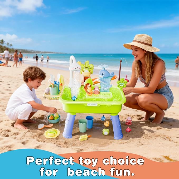 2026 Upgraded Water Table for Toddlers 1-3, Kids Play Sink with Running Water, Toddler Kitchen Sink Toy with Pump, Fishing Game & Sensory Water Play Toys for Boys Girls (Green)