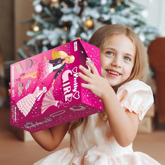 Doll Closet Playset with Doll, 342 Pcs Clothes and Accessories, Princess Dresses Top Pants Swimsuits Wardrobe Shoes Hangers and Other Accessories, Dress up Toys for Girls Toddlers Gift Toys